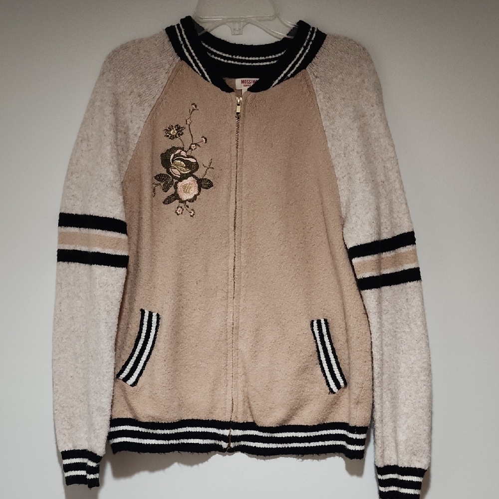 Mossimo Supply Co Embroidered Beige and Cream Women's Zip Jacket-M